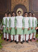 Banarasi Silk Green Wedding Wear Digital Print Radymade Modi Jacket Kurta Pajama